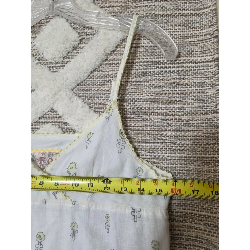 Free People Floral Romper Size 2 White Yellow Ruffle Hem Boho Cottagecore